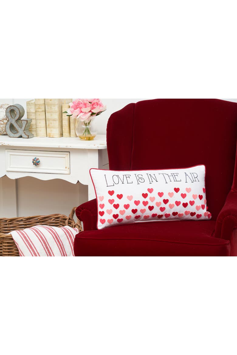 "Love Is In The Air" Mini Embroidered Valentine's Day Accent Pillow 12" x 24", Alternate, color, Red