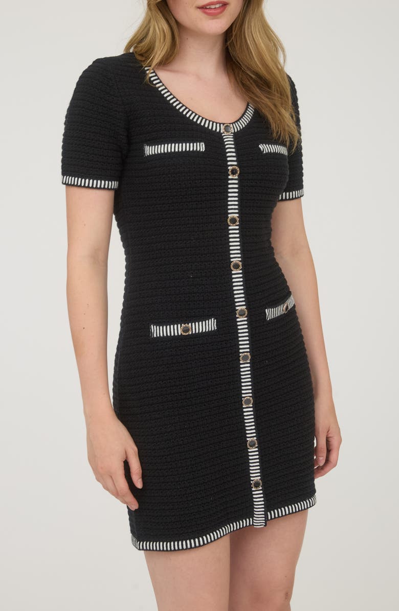 AUGUST SKY Stripe Short Sleeve Minidress, Alternate, color, Black