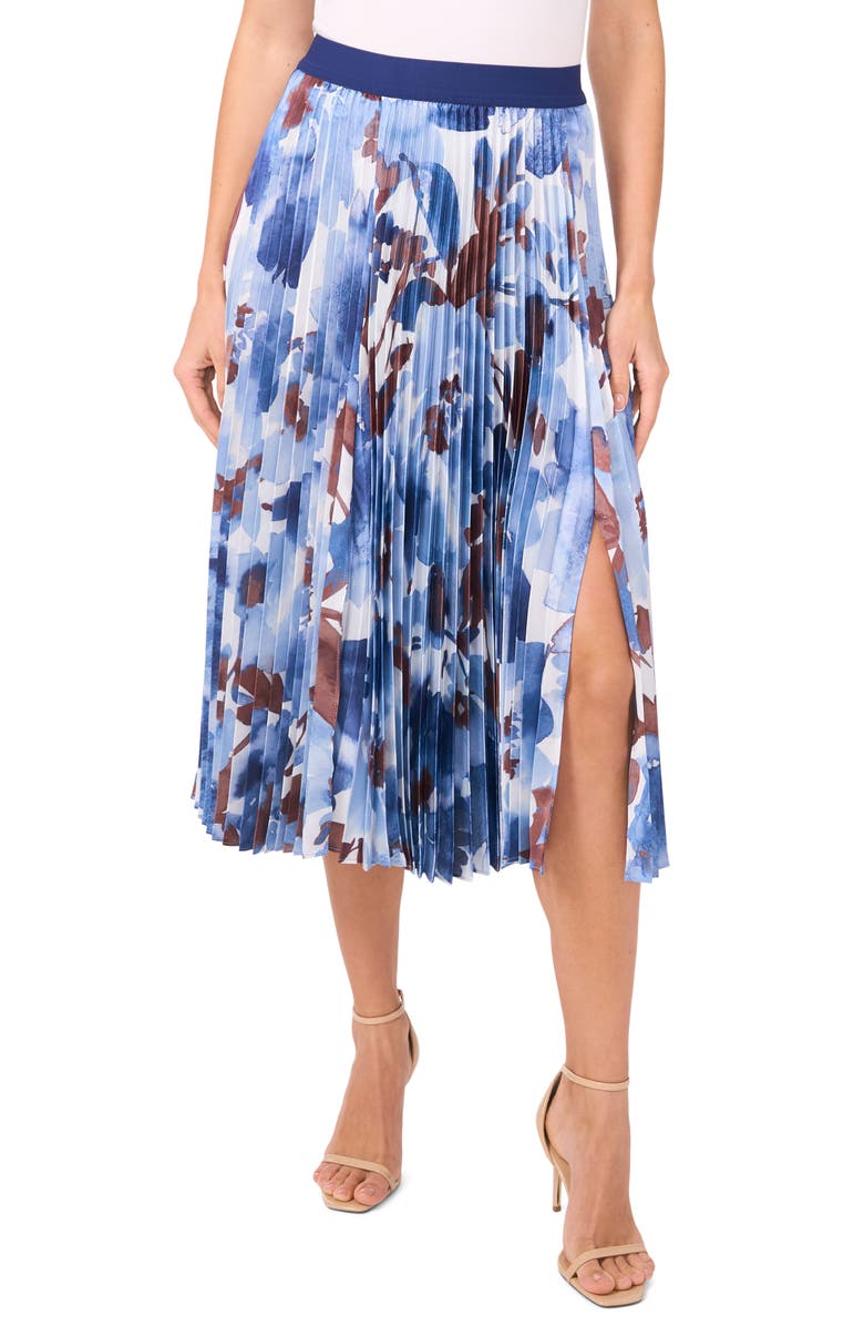 Halogen<sup>®</sup> Floral Pleated Skirt, Main, color, Blue Fog