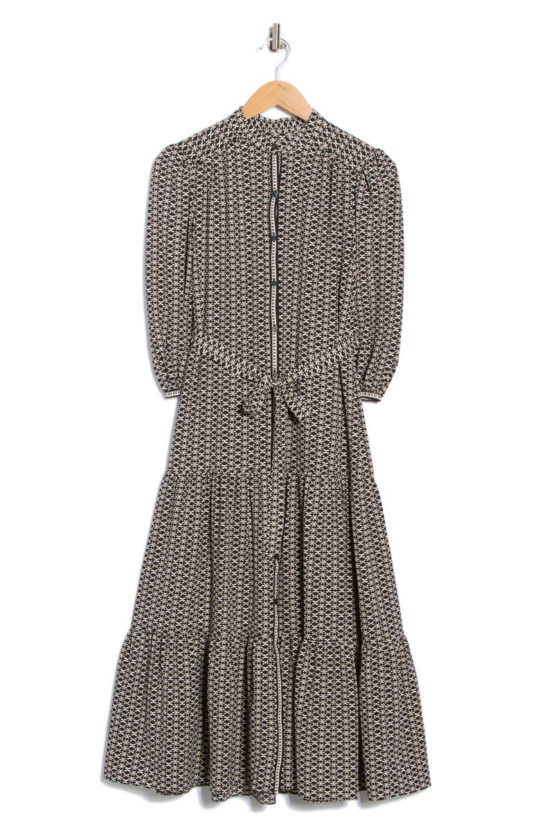 MAX STUDIO Crepe 3/4 Sleeve Button Front Maxi Dress, Alternate, color, Black/ Sesame