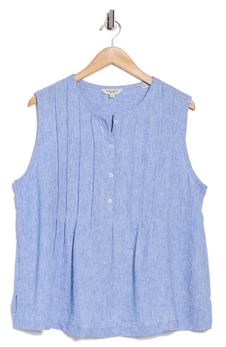 MAX STUDIO Crinkle Pintuck Top, Alternate, color, Chambray