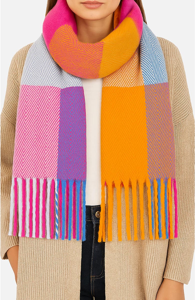 Yumi Herringbone Color Block Scarf, Alternate, color, Blue