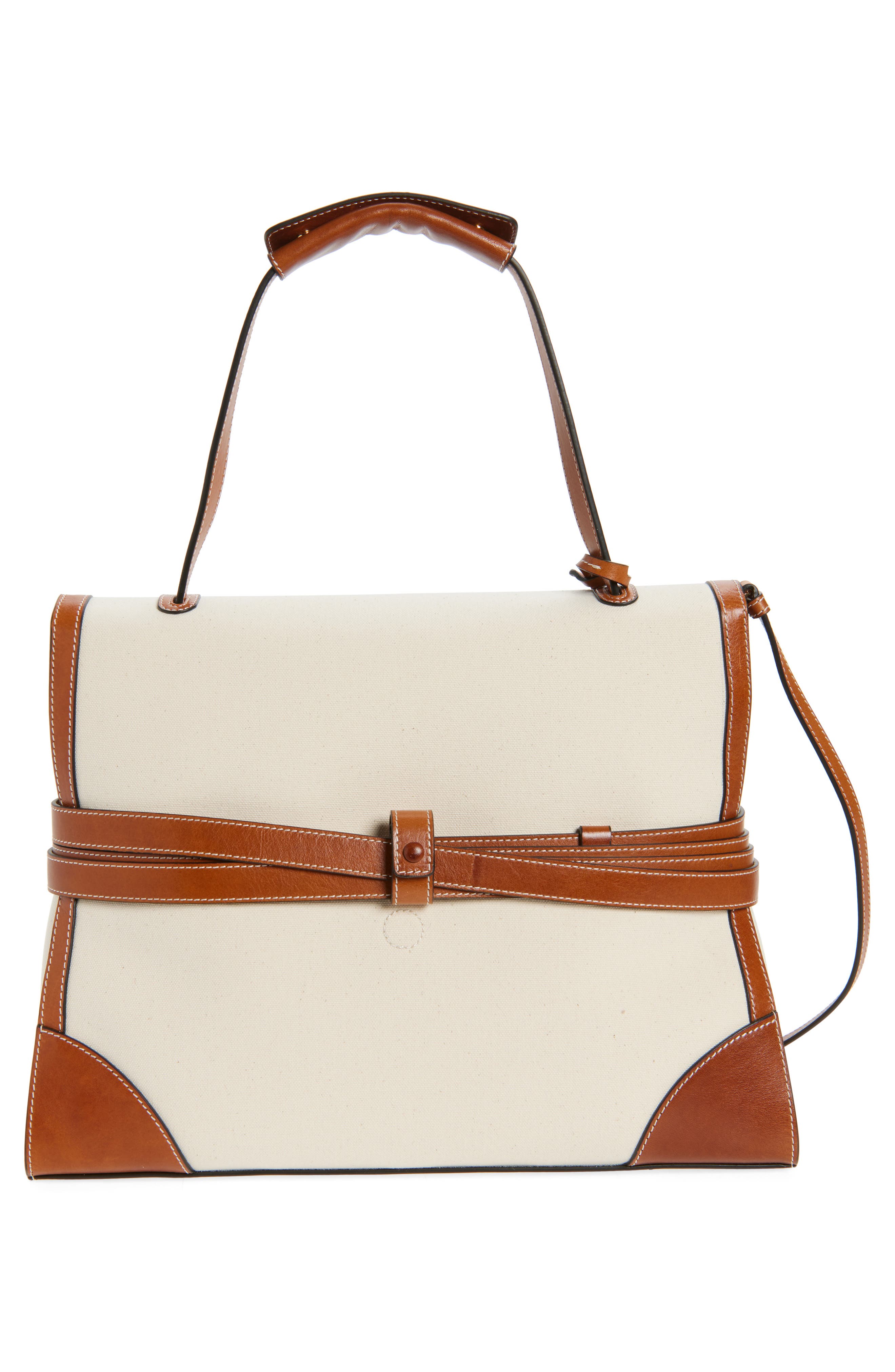 Moschino Medium Tie Me Canvas & Leather Shoulder Bag, Alternate, color, Natural/ Hide