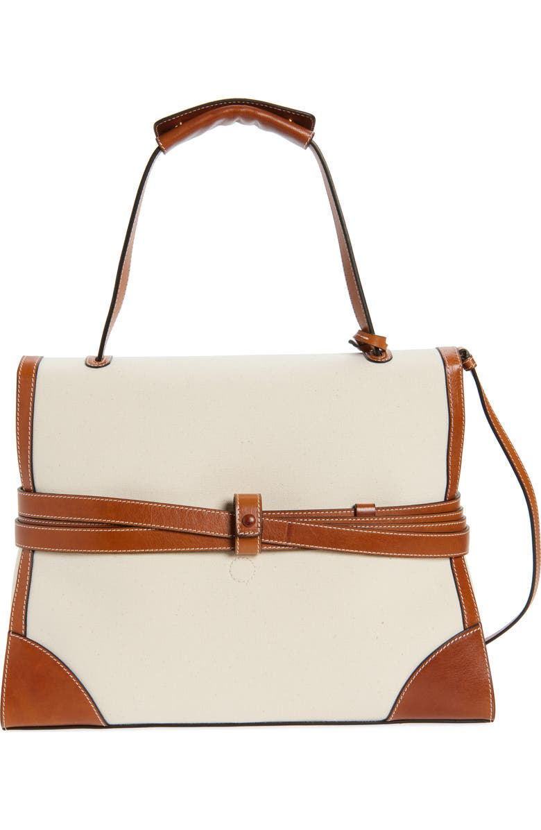 Moschino Medium Tie Me Canvas & Leather Shoulder Bag, Alternate, color, Natural/ Hide