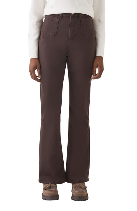Samantha Patch Pocket High Waist Flare Jeans (Chocolate)