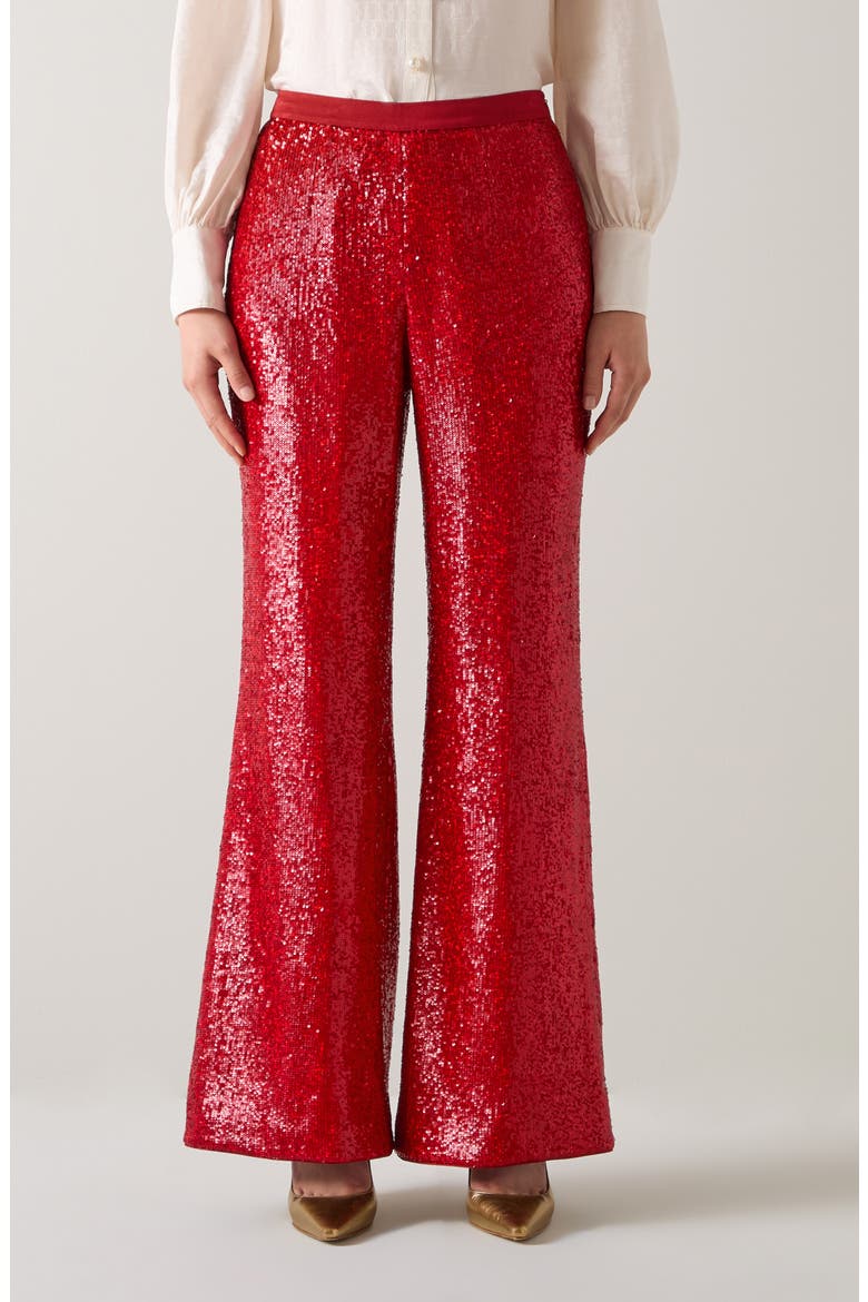Shimmer Sequin Wide Leg Pants, Main, color, RED