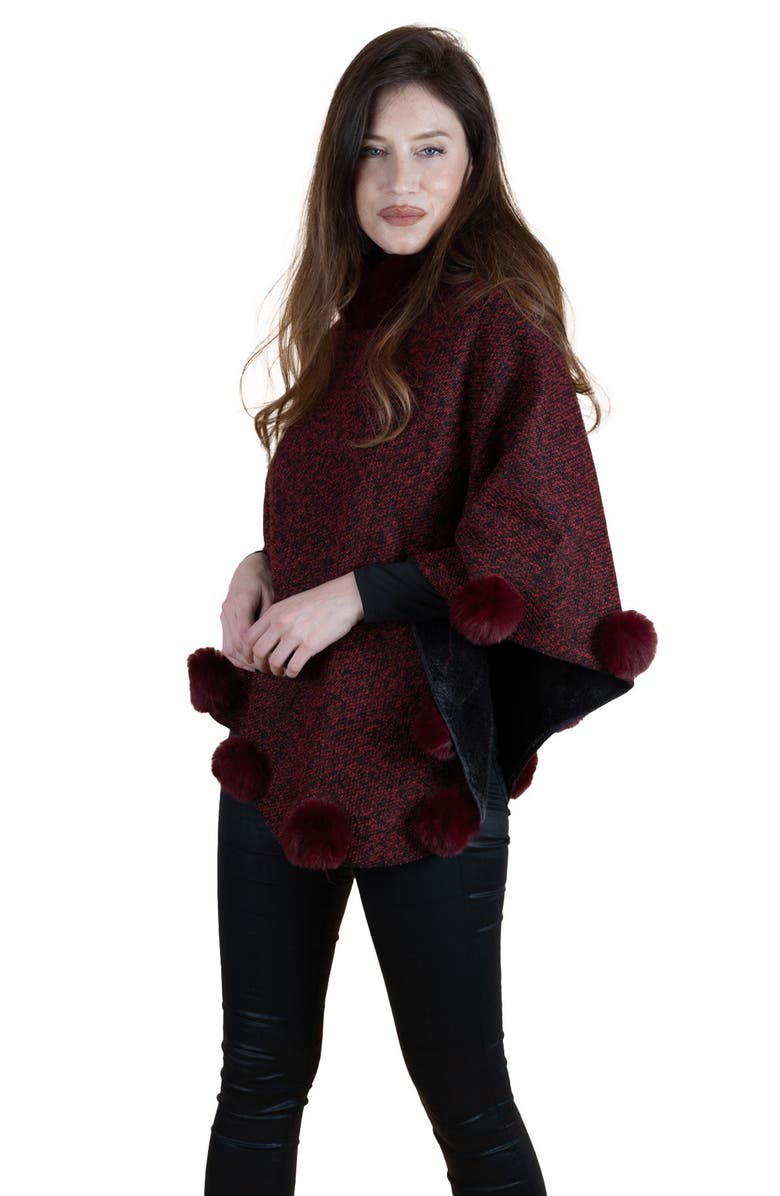 SAACHI Posey Faux Fur Pompom Poncho, Alternate, color, Red
