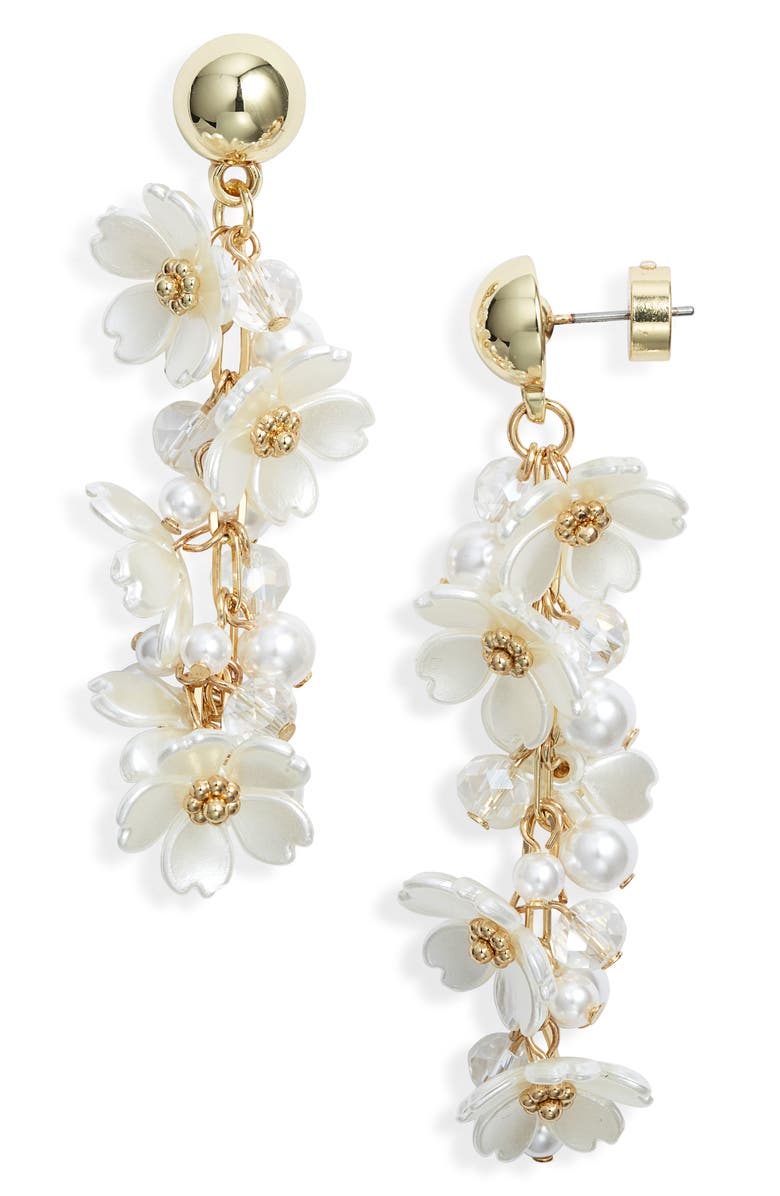 Nordstrom Floral Cascade Linear Drop Earrings, Main, color, White- Gold