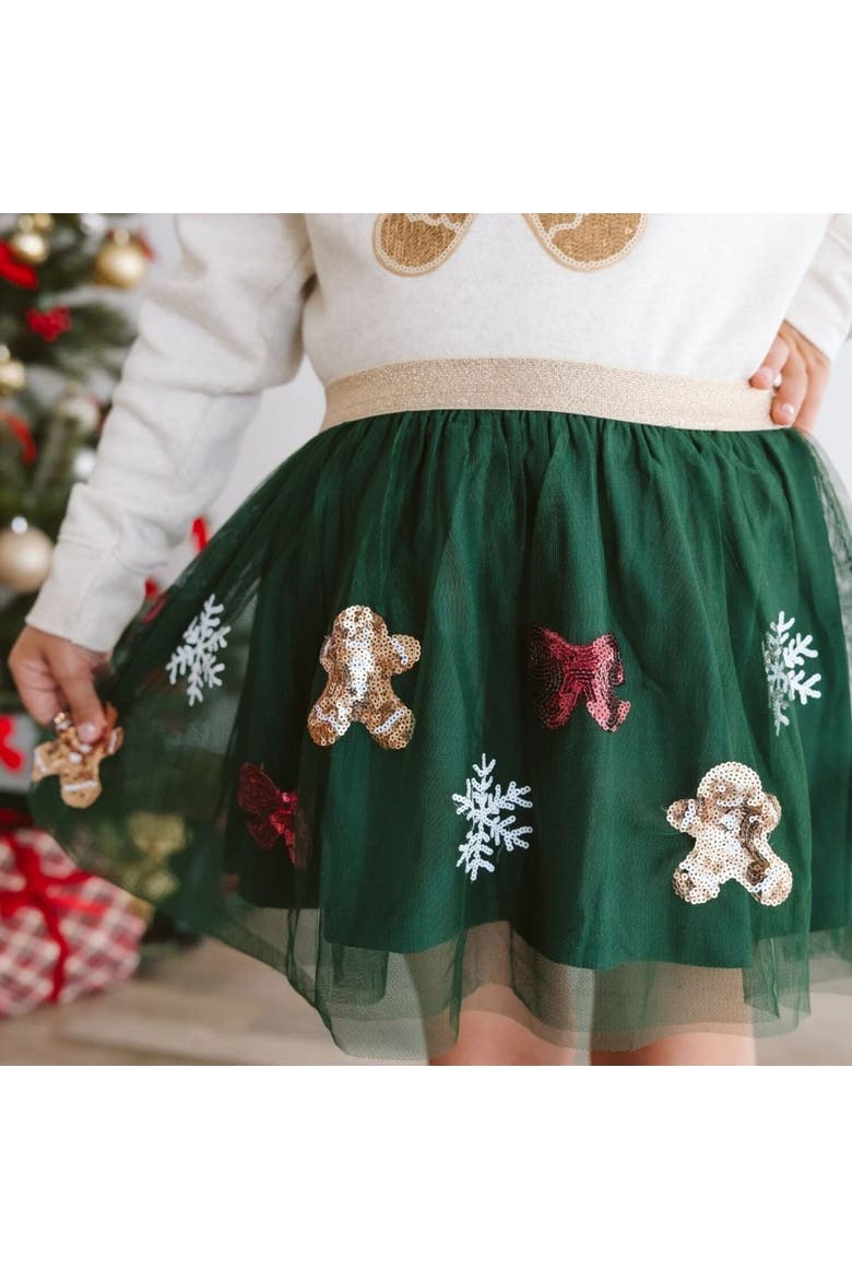 Gingerbread Joy Sequin Christmas Tutu, Alternate, color, Forest Green
