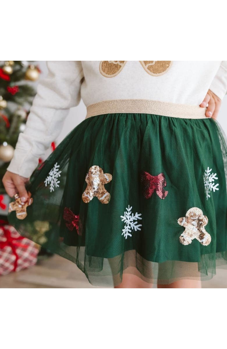 Sweet Wink Gingerbread Joy Sequin Christmas Tutu, Alternate, color, Forest Green