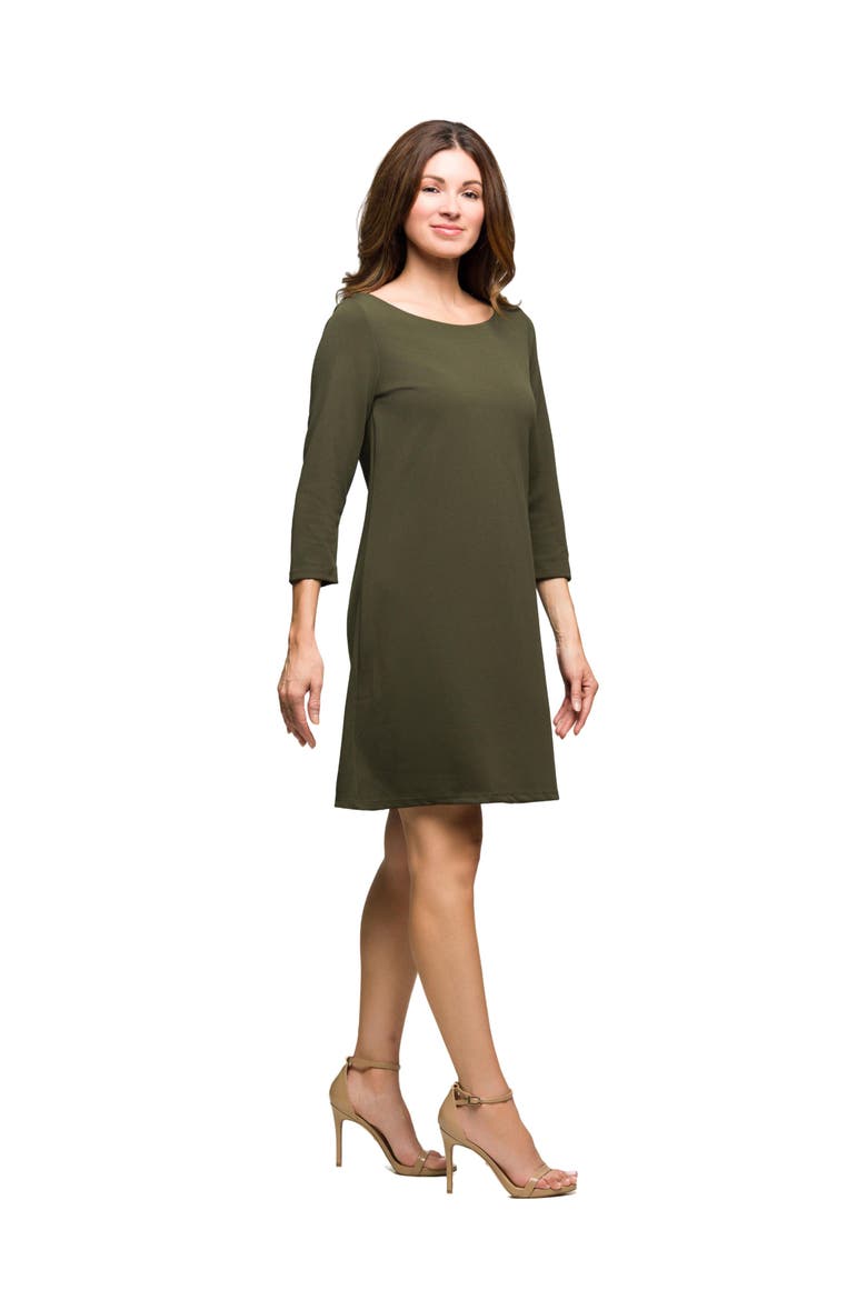 Three Quarter Sleeve A Line Knee Length Dress, Alternate, color, Olive