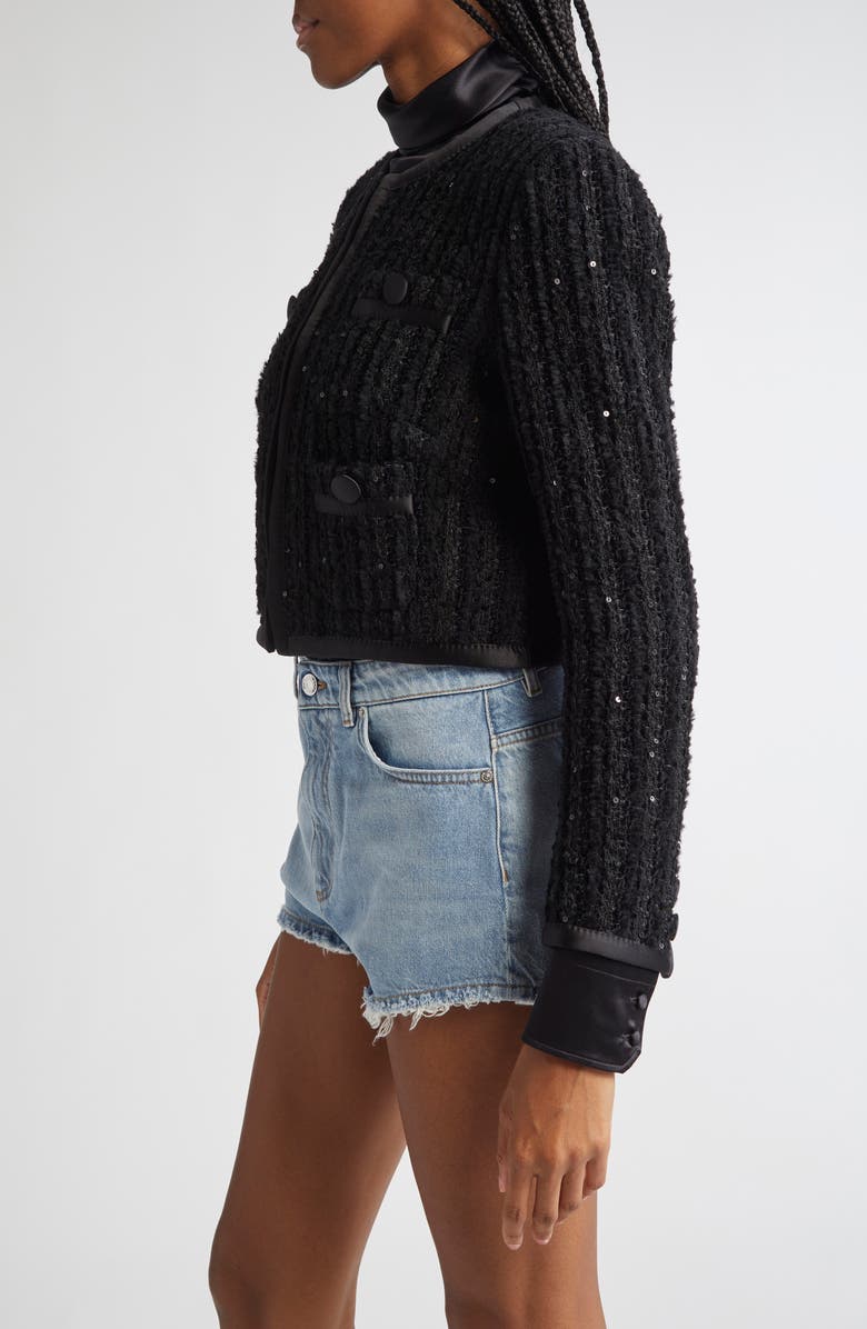 Dolce&Gabbana Sequin Bouclé Tweed Crop Jacket, Alternate, color, N0000 Nero