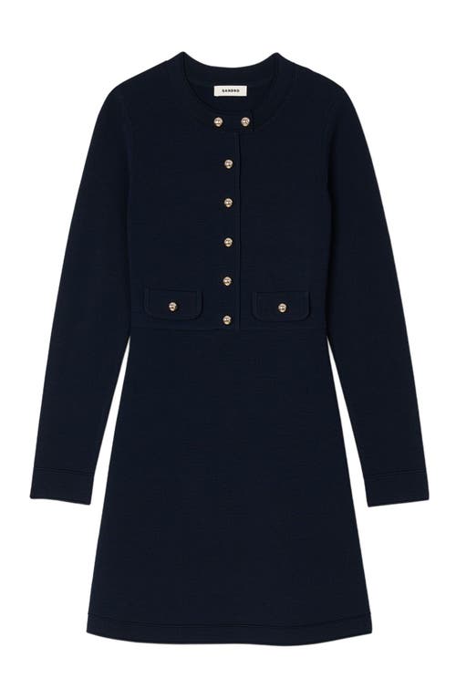 Sandro Short Button-up Knit Dress In Navy Blue