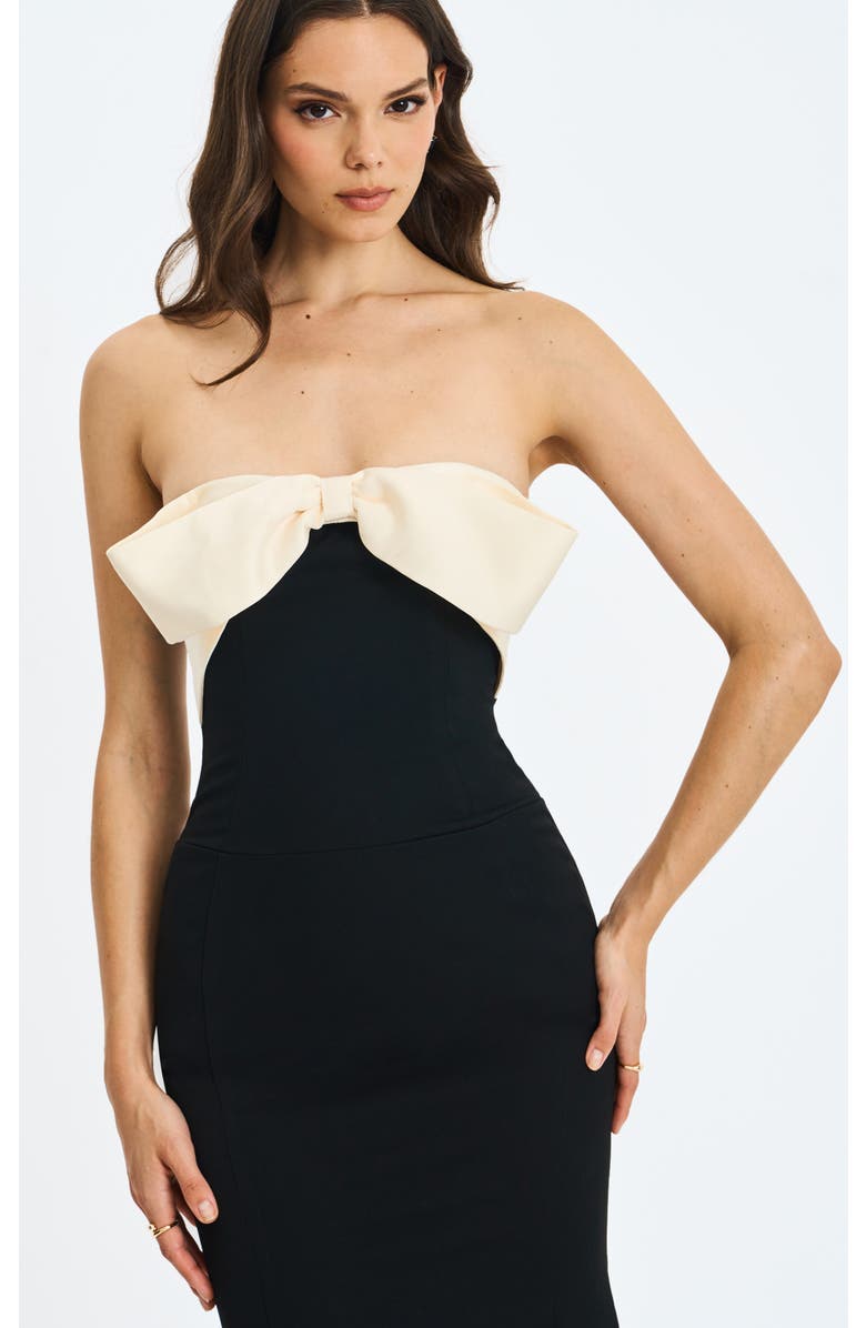 Miss Circle Saige Mermaid Maxi Dress with Bow Bustline, Alternate, color, Black