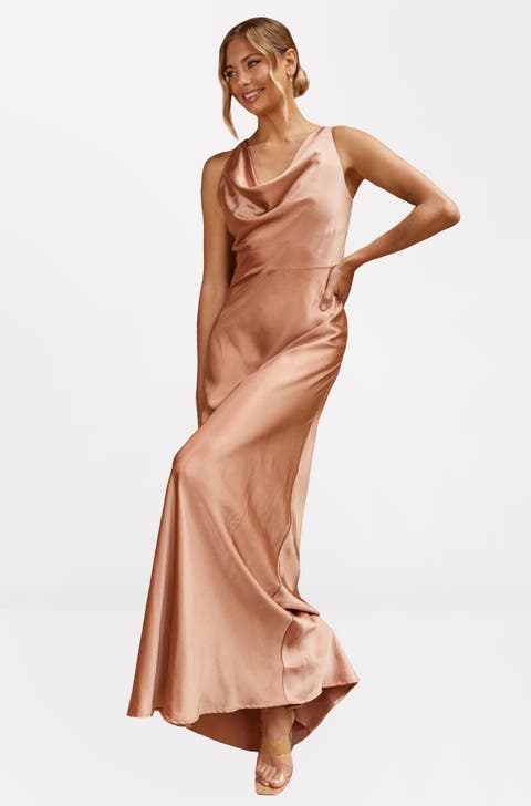 Chiffon Bandeau Satin Maxi Dress