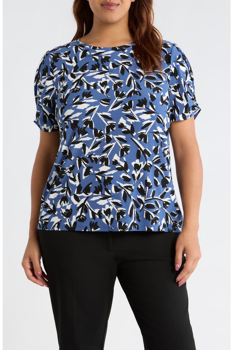 Floral Pleat Sleeve T-Shirt, Main, color, BLUE JAY MULTI