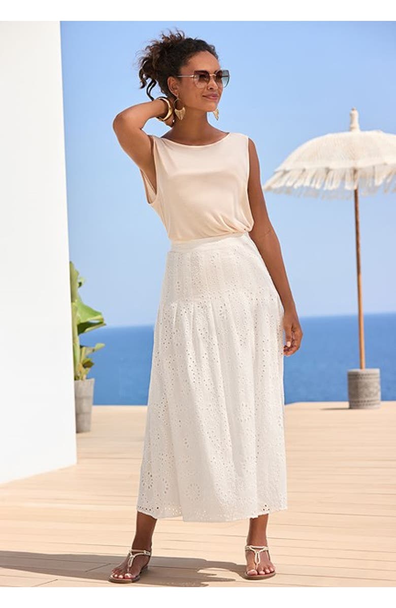 LASCANA Women's Eyelet Maxi Skirt, Alternate, color, White