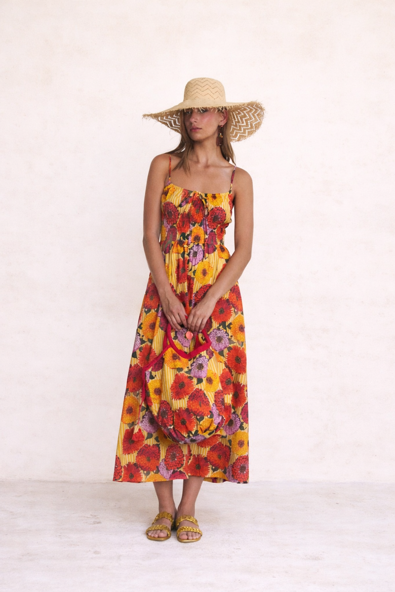 Crispy Cotton Sloane Midi Dress, Main, color, Yellow Cala