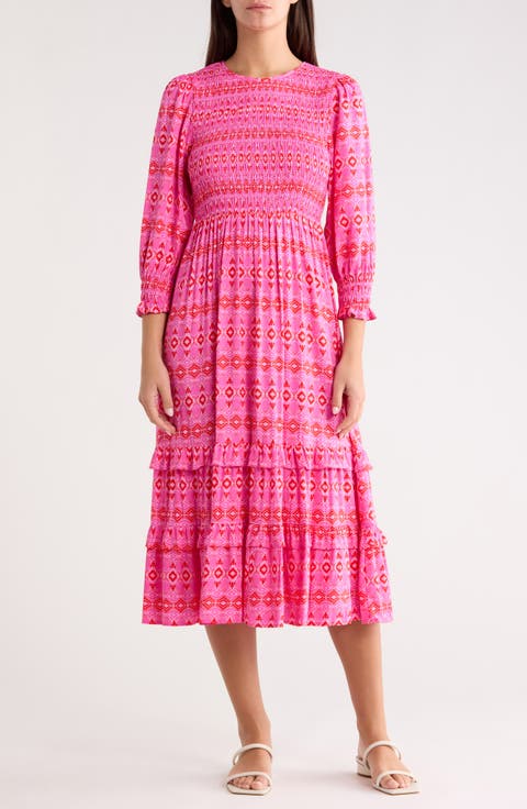 Mirany Ikat Ludlow Smocked Midi Dress