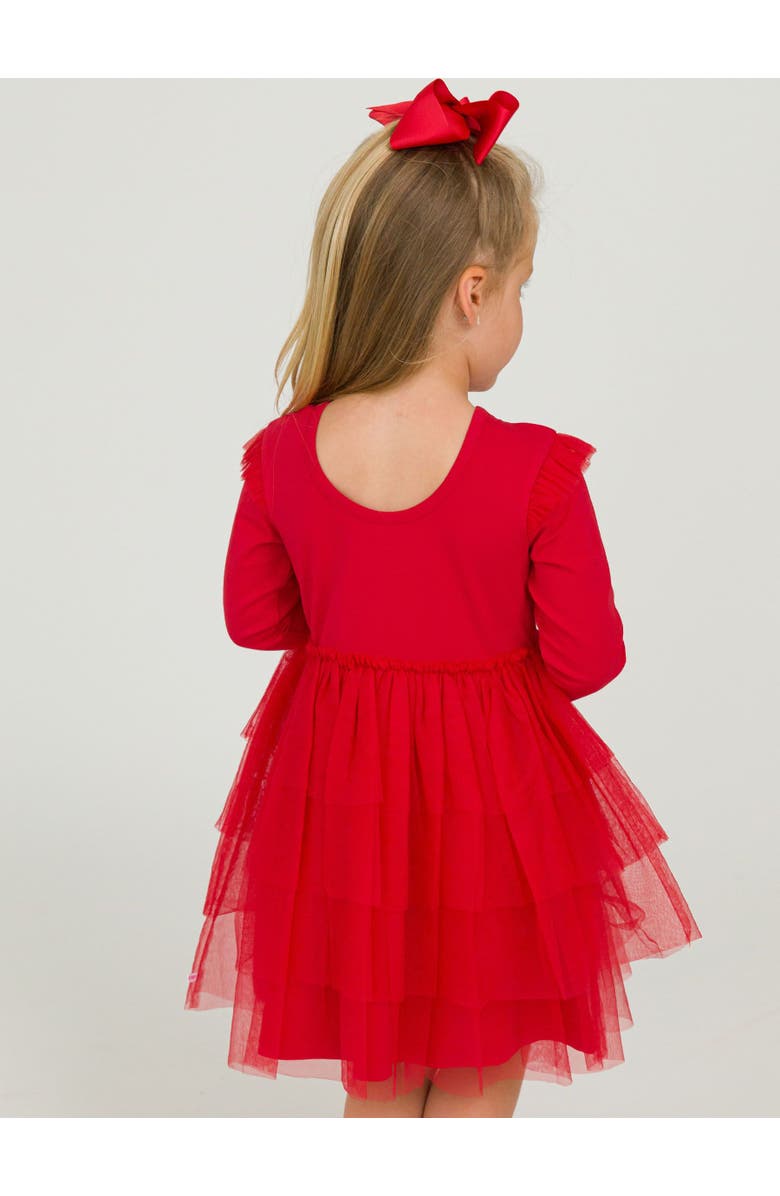 RuffleButts Toddler Girls Flutter Tulle Long Sleeve Twirl Dress, Alternate, color, Red