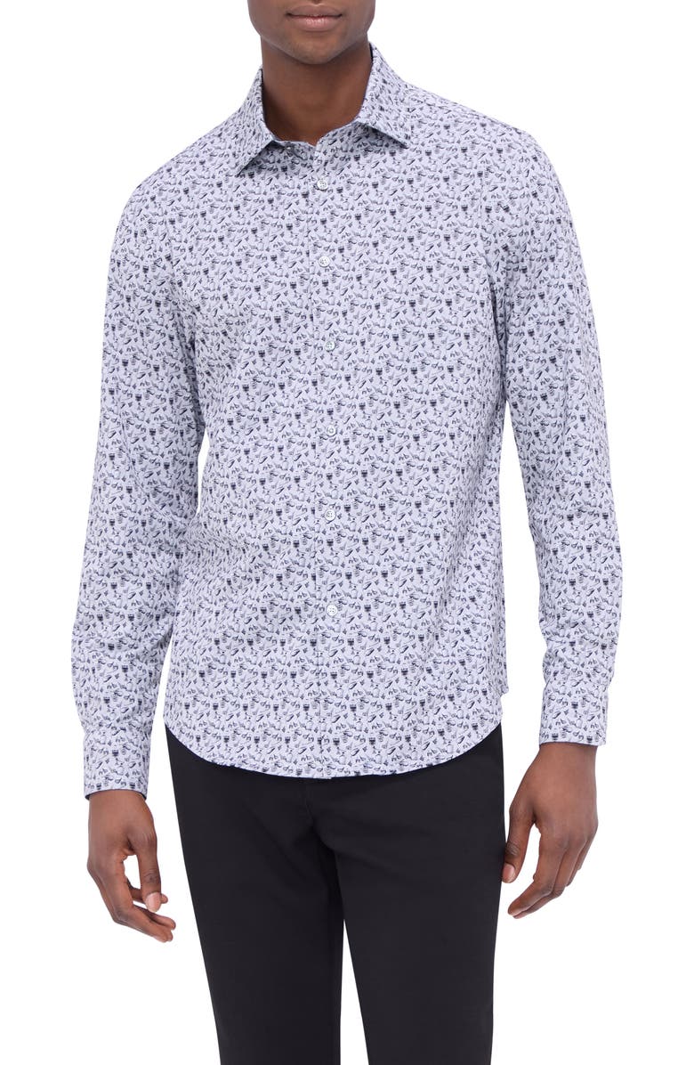 Bugatchi Jimmy OoohCotton<sup>®</sup> Cocktail Print Button-Up Shirt, Main, color, Zinc