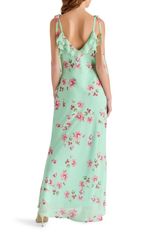 Steve Madden Adalina Floral Ruffle Chiffon Maxi Dress In Mint