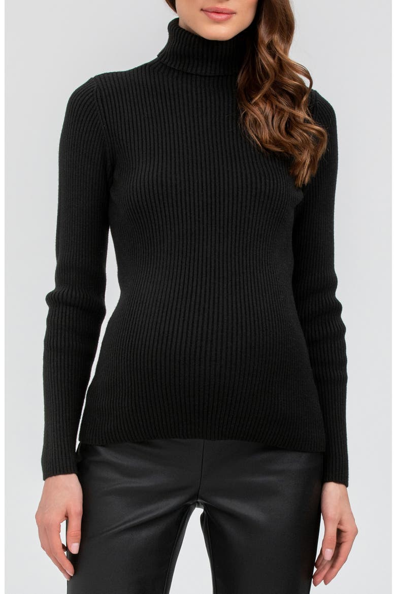 Aurora Turtleneck Rib Maternity Sweater, Main, color, BLACK