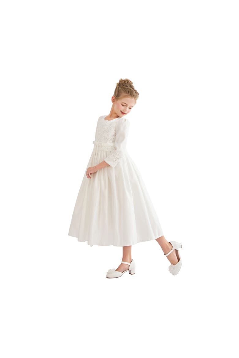 Marindel Lace & Tulle Dress, Alternate, color, White