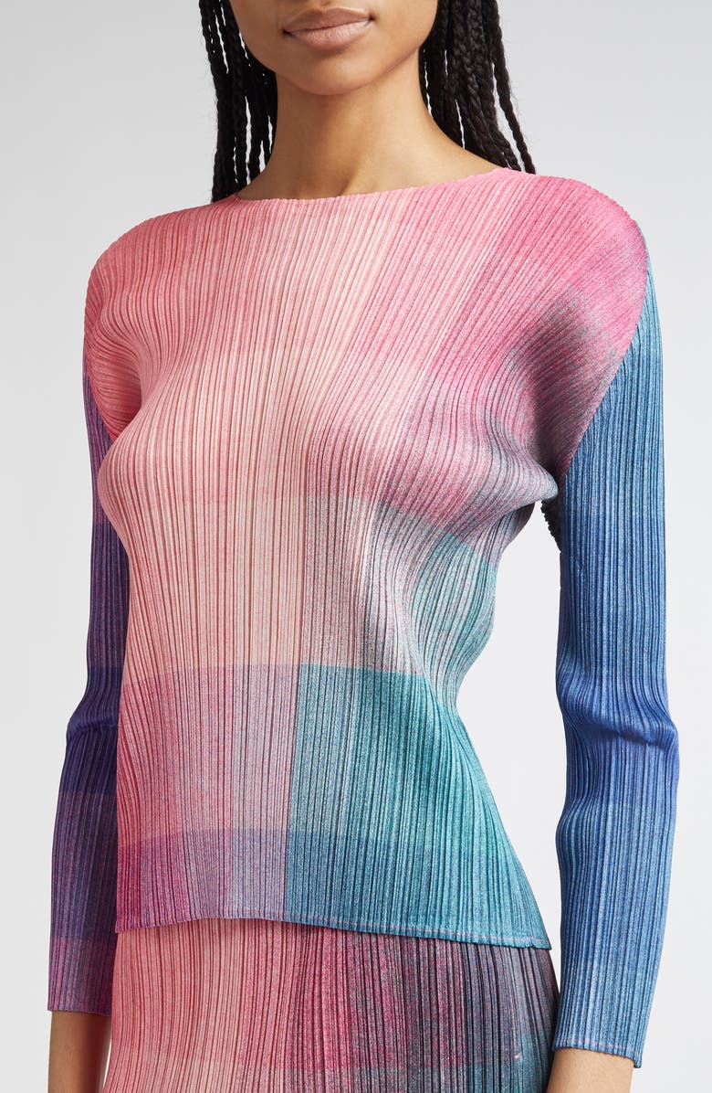 Pleats Please Issey Miyake Photon Pleated Long Sleeve Top, Alternate, color, 
