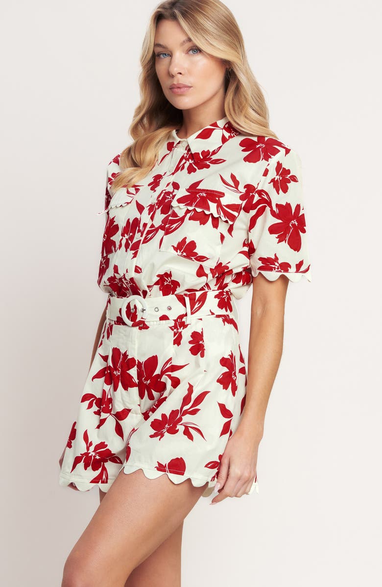 FLYING TOMATO Floral Short Sleeve Button-Up Shirt, Alternate, color, Off White/ Red