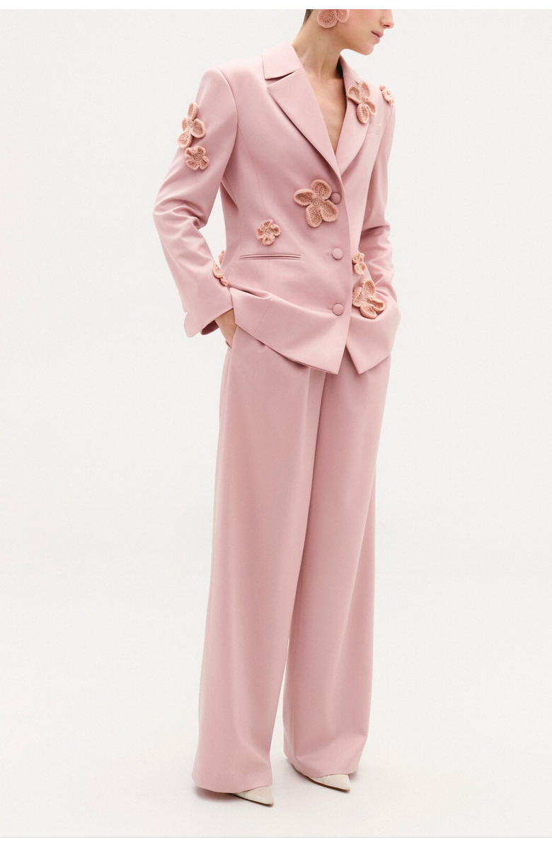 Malva Florea Classic Hourglass Jacket With Crochet Floral Appliqus, Alternate, color, Powder