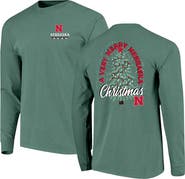 IMAGE ONE Men's Green Nebraska Huskers Comfort Colors Merry Christmas Tree Long Sleeve T-Shirt