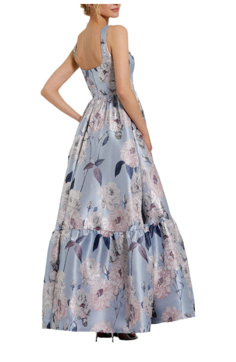 Mac Duggal Brocade Scoop Neck Sleeveless Floral Gown, Alternate, color, Blue Multi