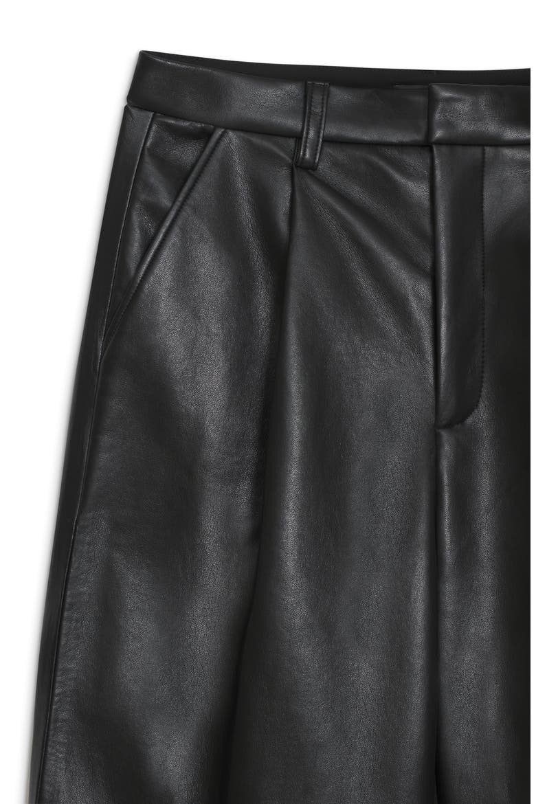 Carmen Pleated Recycled Leather Wide Leg Pants, Alternate, color, BLACK RECYCLED LEATHER