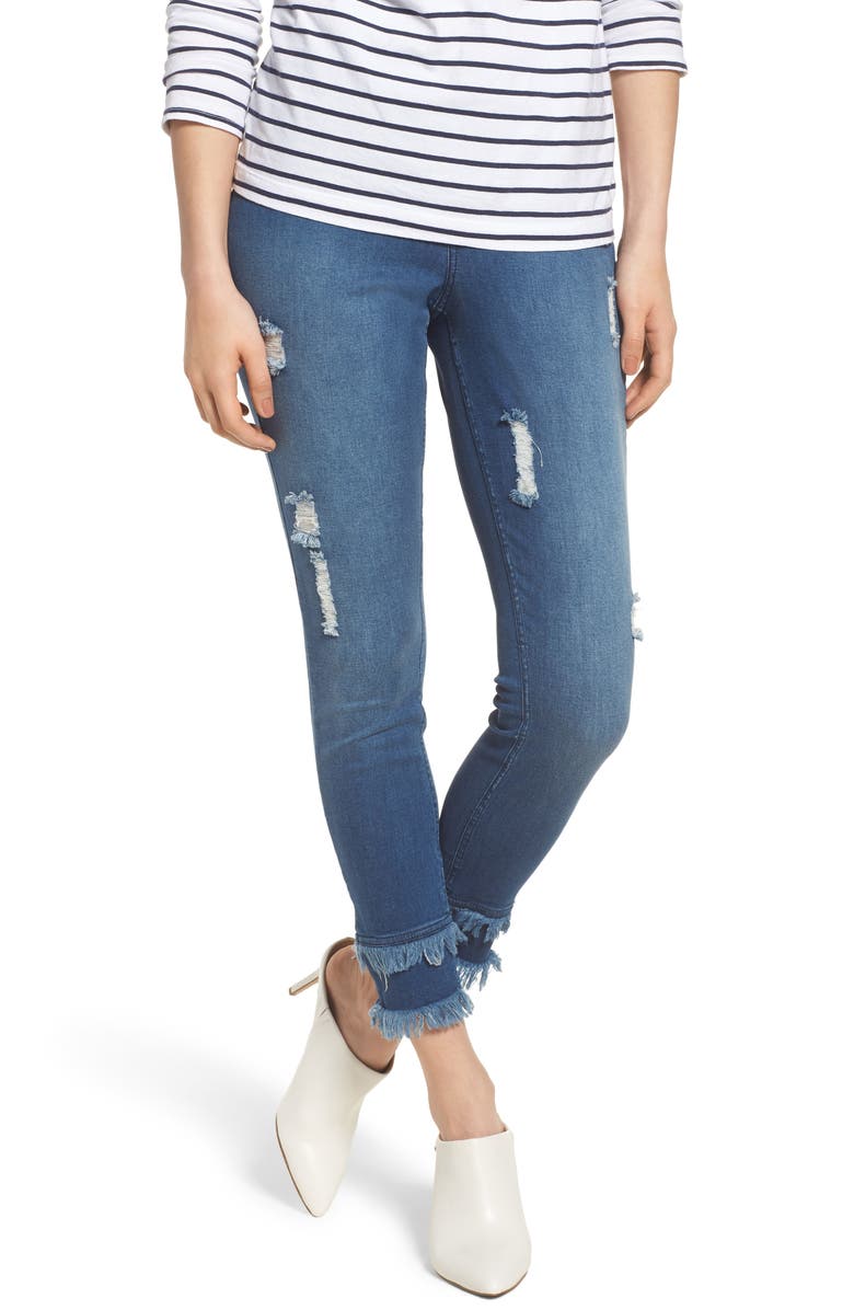 Zeza B by Hue Shipwreck Distressed Denim Leggings, Main, color, 