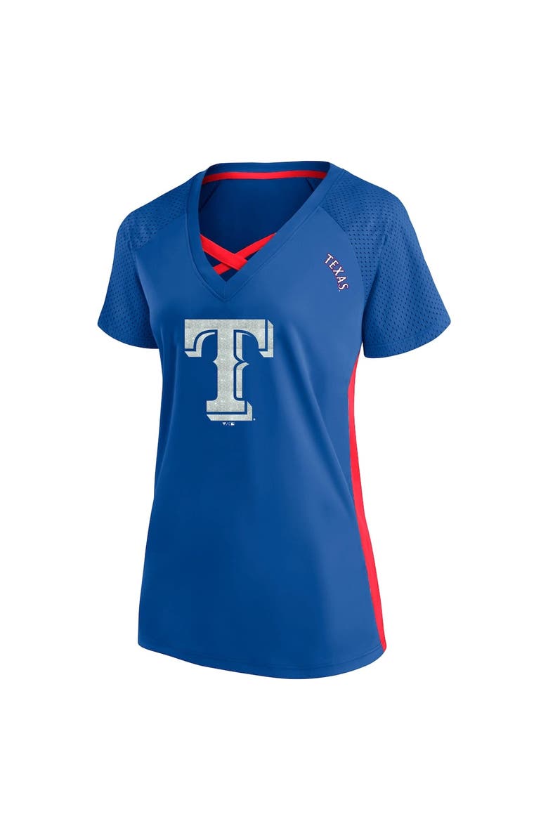 PROFILE Women's Profile  Royal Texas Rangers Plus Size Glitter Raglan V-Neck T-Shirt, Alternate, color, 