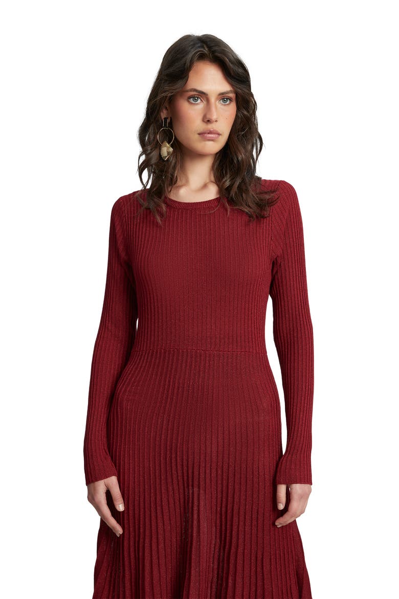 Rina Long Sleeve Ribbed Sweater Dress, Alternate, color, BURGUNDY