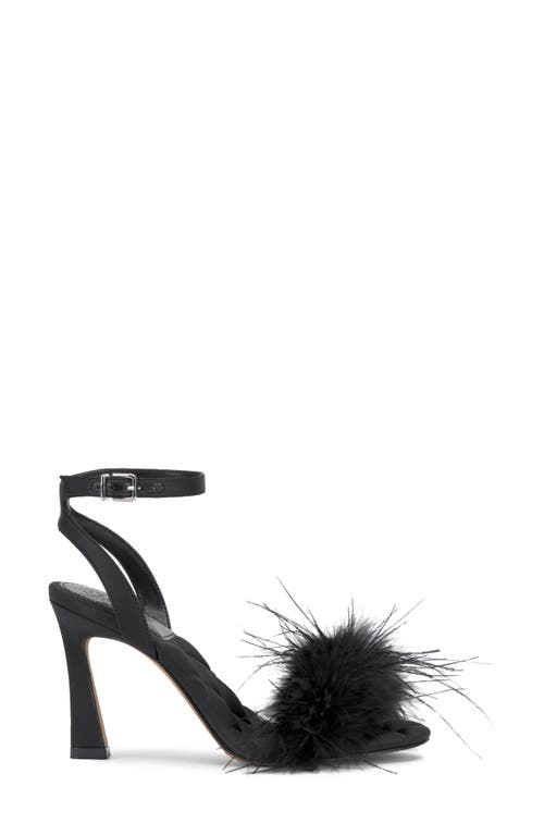 Vince Camuto Penely Ankle Strap Sandal In Black Satin Party Feathers