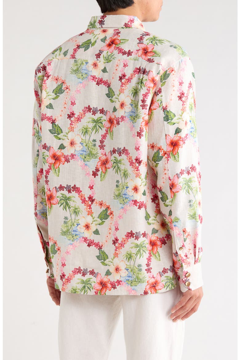 Lei-Z Days Floral Linen Long Sleeve Button Up Shirt, Alternate, color, CAMEO