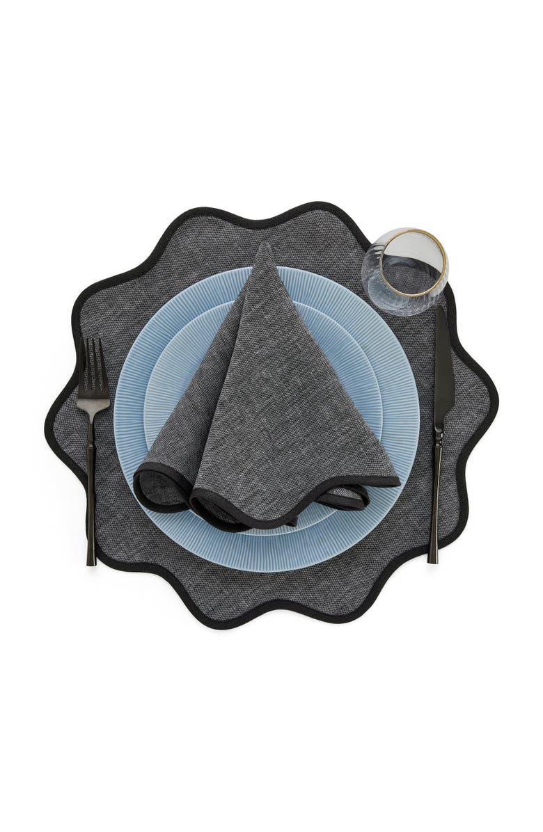 Solino Home Linen Round Placemats - Giselle Scallop Edge, 16 Round, Alternate, color, Black And Charcoal Grey