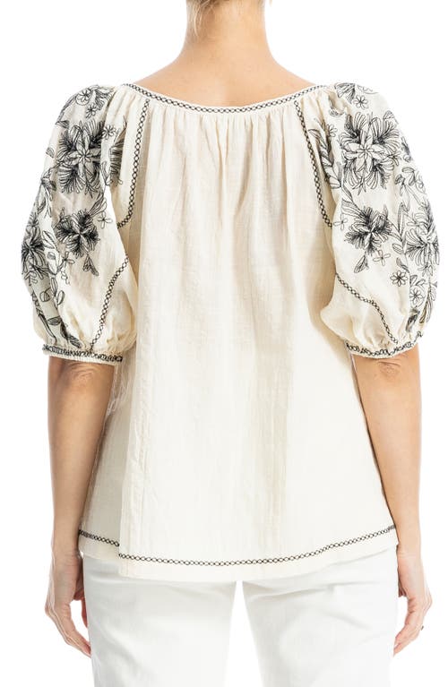 Max Studio Embroidered Puff Sleeve Top In White