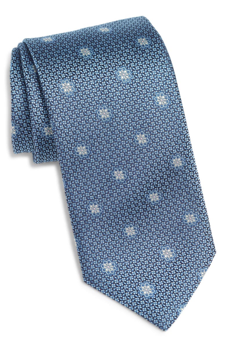 Canali Medallion Silk Tie, Main, color, Light Blue