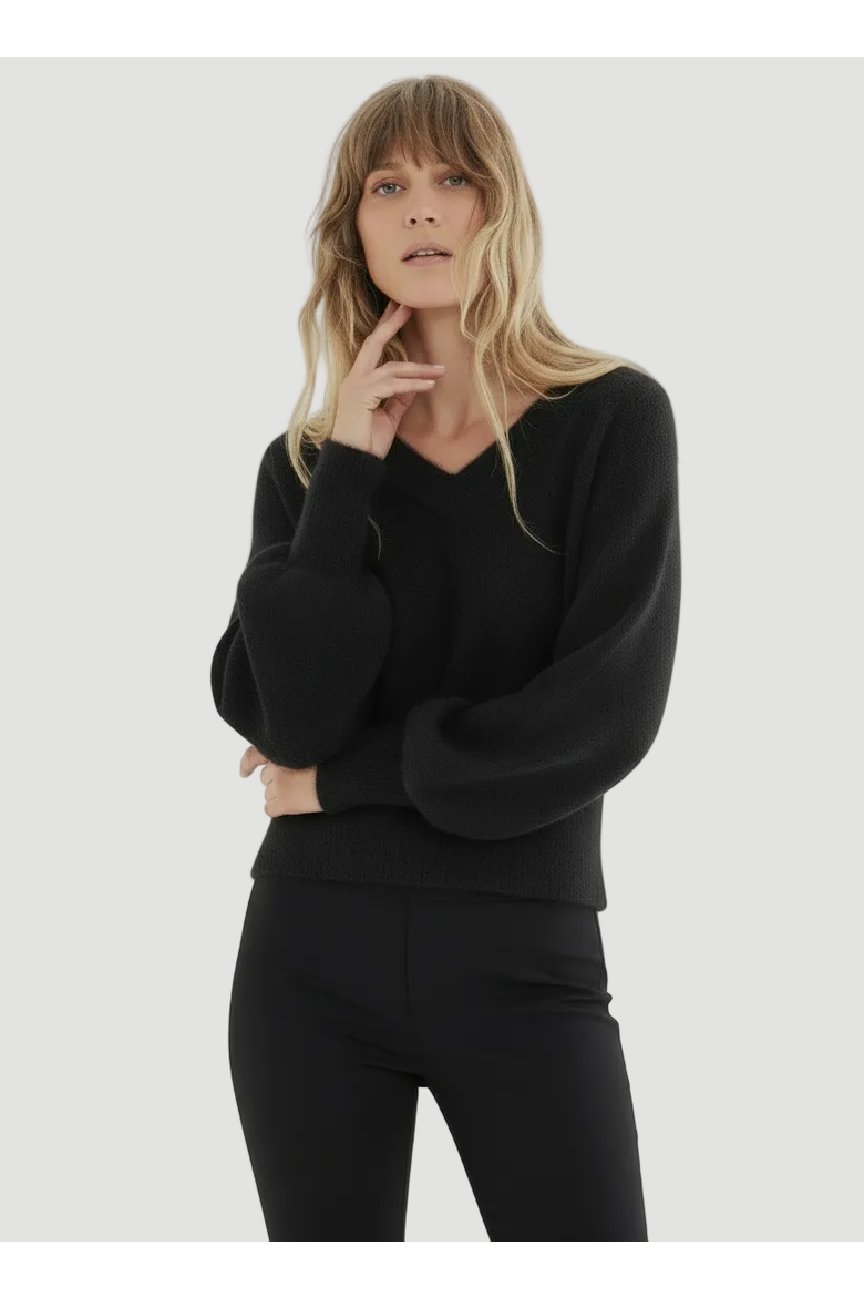 Ultra Soft Knit Long Sleeve V-Neck Sweater, Main, color, NOIR