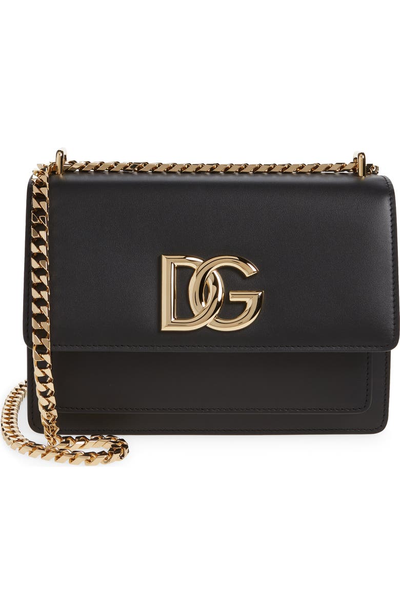 Dolce&Gabbana 3.5 Flap Leather Shoulder Bag, Main, color, Black