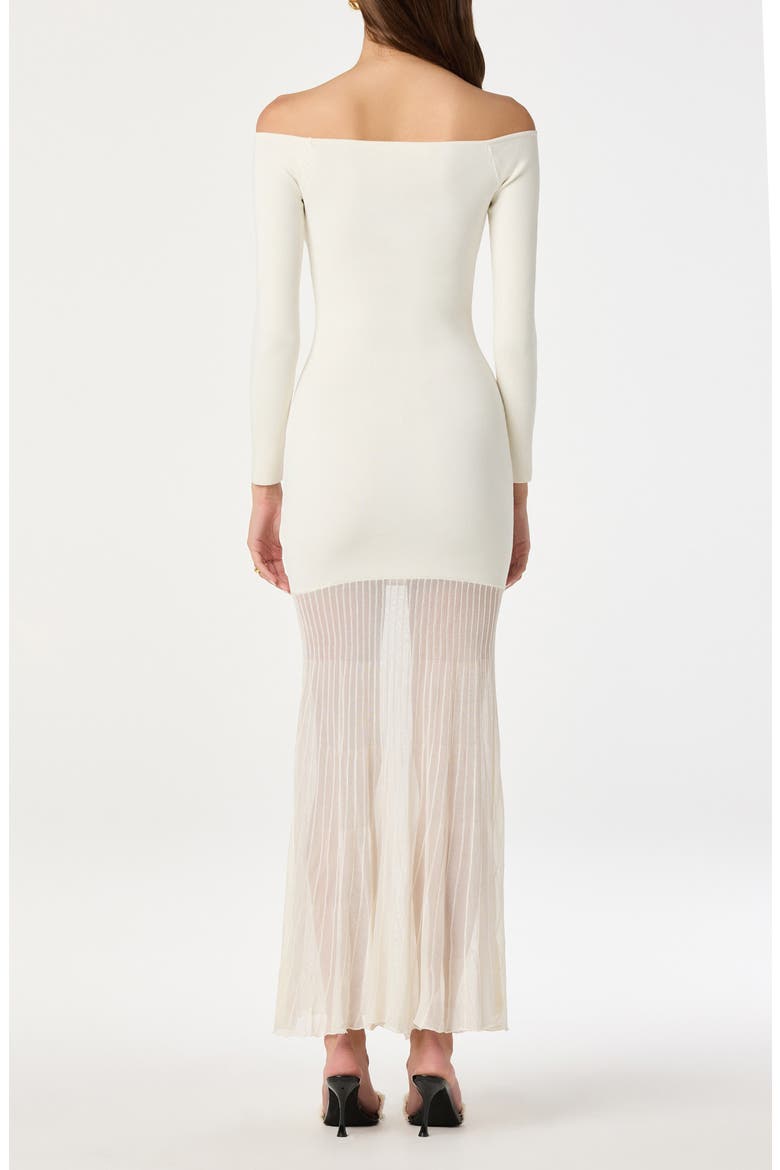 Long Sleeve Off the Shoulder Mixed Media Dress, Alternate, color, CREAM