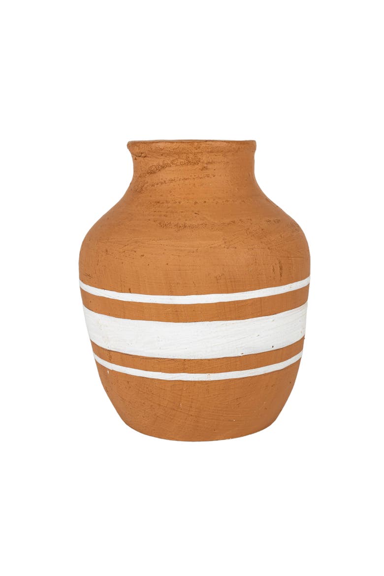 Multi White Stripe Terracotta Vase, Main, color, White