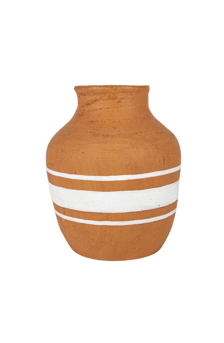 Foreside Home and Garden Multi White Stripe Terracotta Vase, Main, color, White