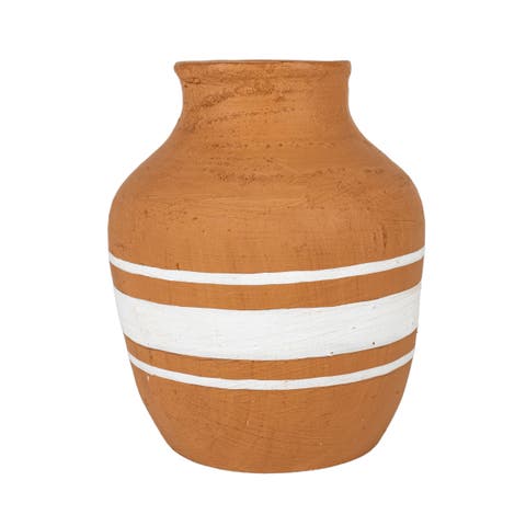 Multi White Stripe Terracotta Vase