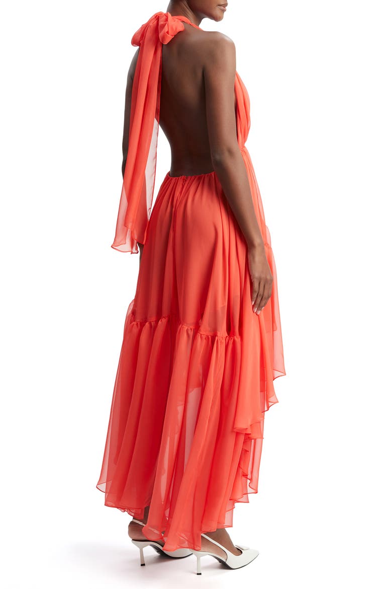 Leona High-Low Chiffon Halter Dress, Alternate, color, FIRE RED