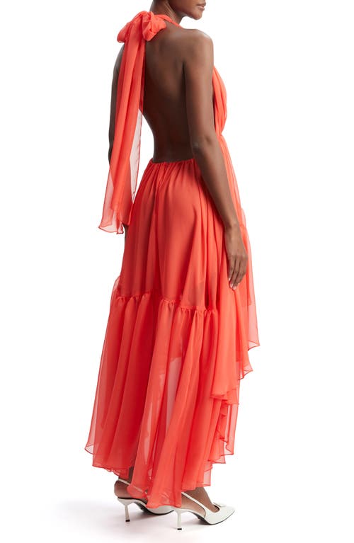 Bardot Leona High-low Chiffon Halter Dress In Fire Red